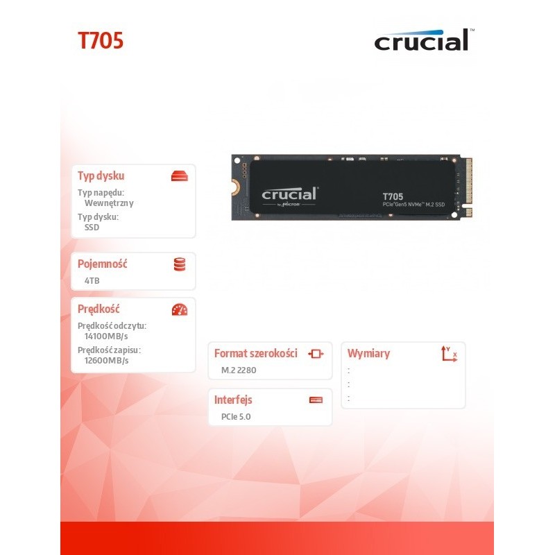 Dysk SSD T705  4TB M.2 NVMe 2280 PCIe 5.0 14100/12600 