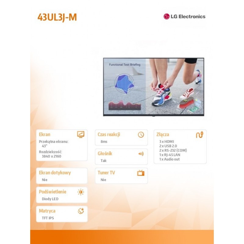 Monitor wielkoformatowy 43UL3J-M 43 cale UHD IPS 16/7 300cd/m2 Monitor wielkoformatowy 43UL3J-M 43 cale UHD IPS 16/7 300cd/m2