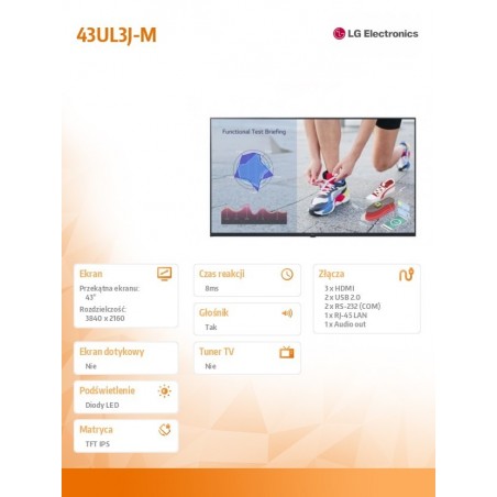 Monitor wielkoformatowy 43UL3J-M 43 cale UHD IPS 16/7 300cd/m2 Monitor wielkoformatowy 43UL3J-M 43 cale UHD IPS 16/7 300cd/m2