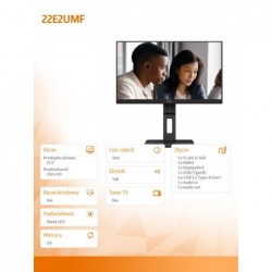 Monitor 22E2UMF 21.5 cala VA HDMI DP Pivot Głośniki Monitor 22E2UMF 21.5 cala VA HDMI DP Pivot Głośniki