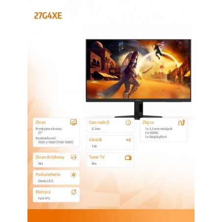 Monitor 27G4XE 27 cali IPS 180Hz HDMIx2 DP Głośniki Monitor 27G4XE 27 cali IPS 180Hz HDMIx2 DP Głośniki