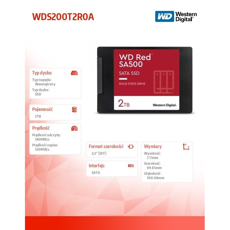 Dysk SSD Red 2TB SATA 2,5 WDS200T2R0A Dysk SSD Red 2TB SATA 2,5 WDS200T2R0A