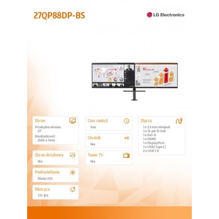 Monitor 27QP88DP-BS 27 cali QHD Ergo Dual Monitor 27QP88DP-BS 27 cali QHD Ergo Dual