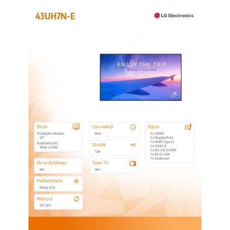 Monitor wielkoformatowy 43 cale 43UH7N-E 700cd/m2 UHD 24/7 Monitor wielkoformatowy 43 cale 43UH7N-E 700cd/m2 UHD 24/7