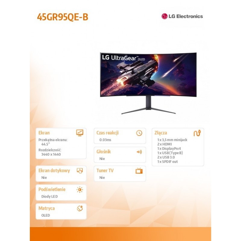 Monitor 45GR95QE-B 45 cali OLED UltraGear WQHD 240Hz Monitor 45GR95QE-B 45 cali OLED UltraGear WQHD 240Hz