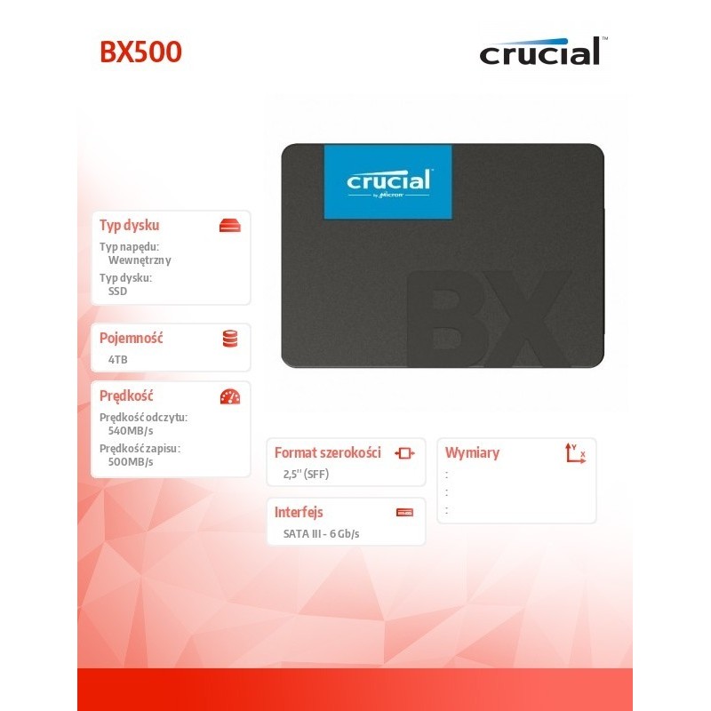 Dysk SSD BX500 4000GB SATA3 2.5 cala 540/500MB/s 