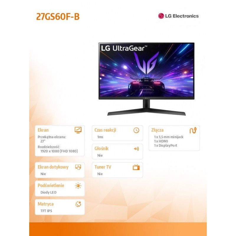 Monitor 27GS60F-B 27 cali FHD UltraGear IPS 180Hz 1ms Monitor 27GS60F-B 27 cali FHD UltraGear IPS 180Hz 1ms