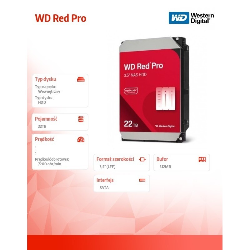 Dysk HDD Red Pro 22TB 3,5 512MB SATAIII/7200rpm Dysk HDD Red Pro 22TB 3,5 512MB SATAIII/7200rpm