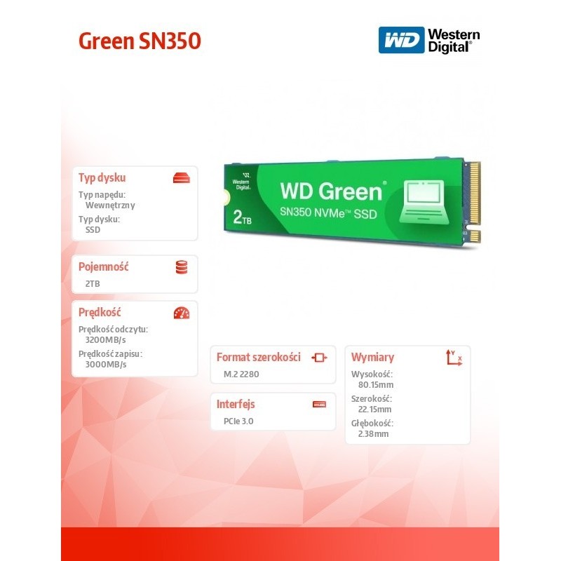 Dysk SSD Green 2TB M.2 2280 SN350 NVMe PCIe 