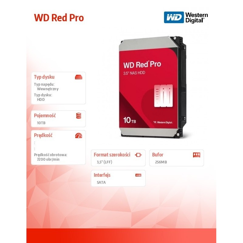 Dysk HDD Red Pro 10TB 3,5 cala 256 MB SATA 7200rp WD103KFBX Dysk HDD Red Pro 10TB 3,5 cala 256 MB SATA 7200rp WD103KFBX