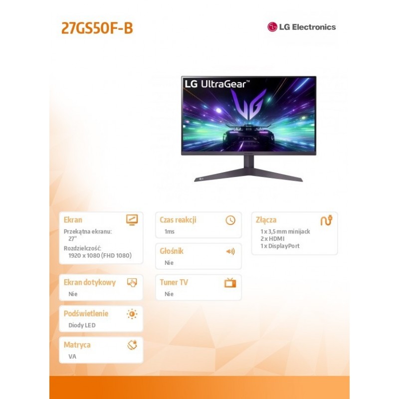 Monitor 27GS50F-B 27 cali FHD UltraGear 180Hz 