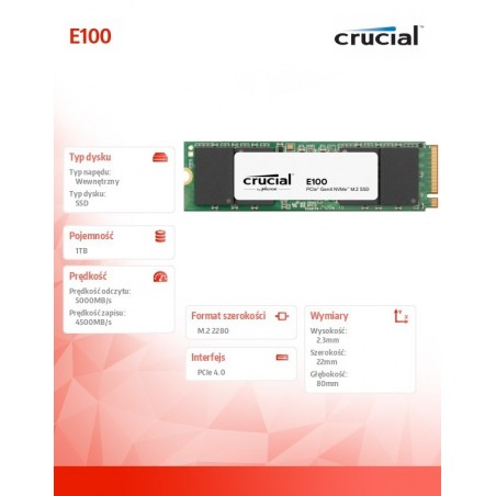 Dysk SSD E100 1TB M.2 NVMe 2280 PCIe 4.0 5000/4500 MB/s Dysk SSD E100 1TB M.2 NVMe 2280 PCIe 4.0 5000/4500 MB/s