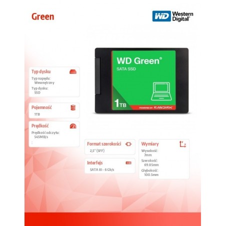 Dysk SSD Green 1TB SATA 2.5 cala WDS100T3G0A