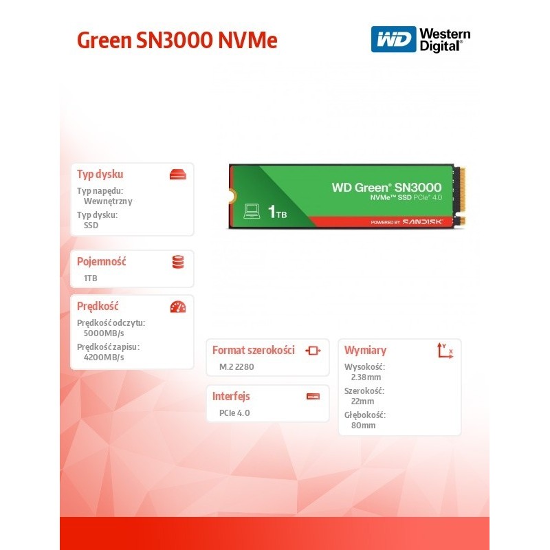 Dysk SSD Green 1TB M.2 2280 SN3000 NVMe PCIE4.0