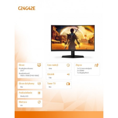 Monitor C24G42E 23.6 cala 180Hz Curved VA HDMIx2 DP Monitor C24G42E 23.6 cala 180Hz Curved VA HDMIx2 DP