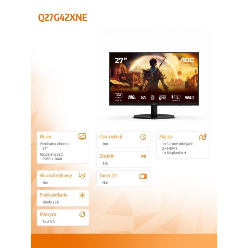 Monitor Q27G42XNE 27 cali Fast VA 180Hz HDMIx2 DP Monitor Q27G42XNE 27 cali Fast VA 180Hz HDMIx2 DP