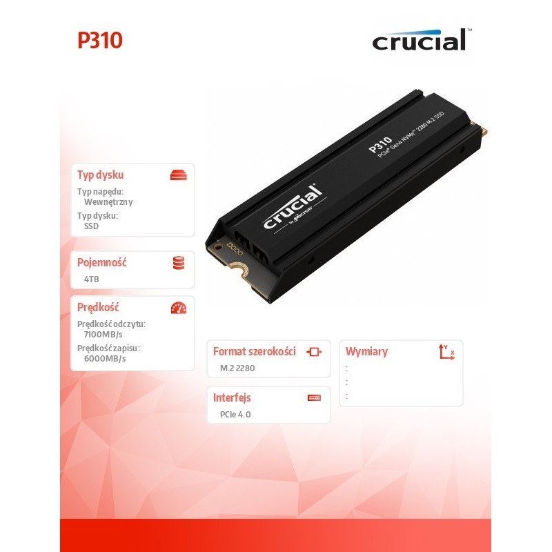 Dysk SSD P310 4TB M.2 NVMe PCIe 4.0 2280 radiator Dysk SSD P310 4TB M.2 NVMe PCIe 4.0 2280 radiator