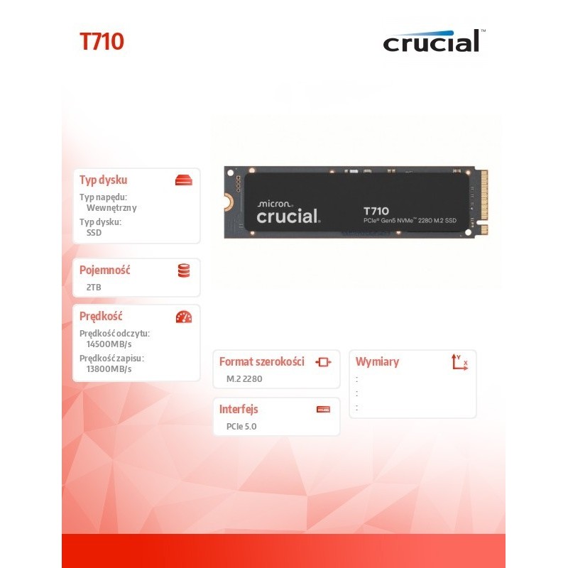 Dysk SSD T710  2TB M.2 NVMe 2280 PCIe 5.0 14500/13800 radiator 