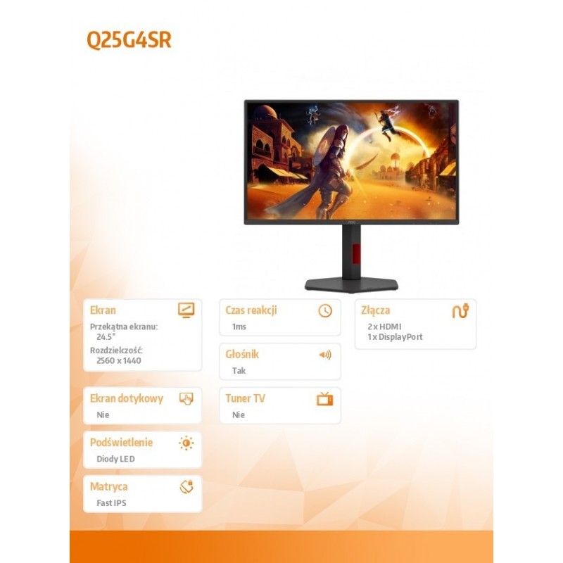 Monitor Q25G4SR 24.5 cala Fast IPS 300Hz HDMIx2 DP Pivot Głośniki Monitor Q25G4SR 24.5 cala Fast IPS 300Hz HDMIx2 DP Pivot Głośniki