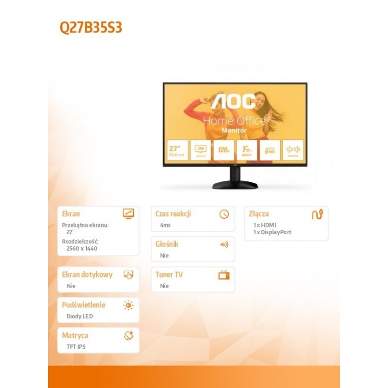 Monitor Q27B35S3 27 cali IPS 120Hz HDMI DP Monitor Q27B35S3 27 cali IPS 120Hz HDMI DP