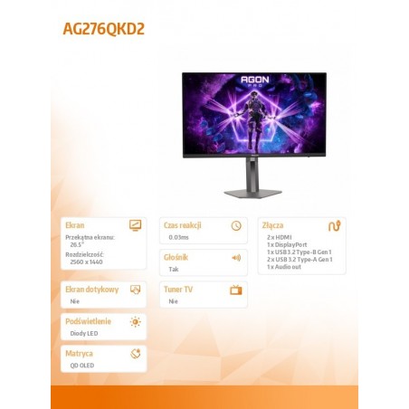 Monitor AG276QKD2 26.5 cala QD-OLED 500Hz HDMIx2 DP Pivot Głośniki