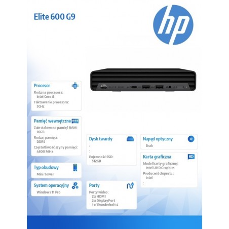 Komputer Elite 600G9 MT i5-12500 512/16G/W11Pro 6B2G9EA Komputer Elite 600G9 MT i5-12500 512/16G/W11Pro 6B2G9EA
