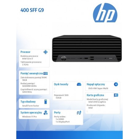 Komputer 400 SFF G9 i7-12700 512GB/16GB/DVD/W11P 6A831EA Komputer 400 SFF G9 i7-12700 512GB/16GB/DVD/W11P 6A831EA