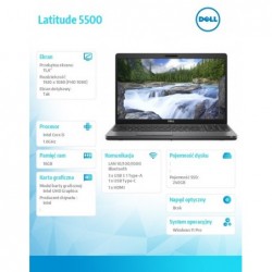 Notebook poleasingowy Latitude 5500 Core i5 8265U (8-gen.) 1,6 GHz / 16GB / 240 SSD / 15,6'' FullHD Dotyk. / Win 11 Prof. 