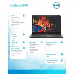 Notebook poleasingowy 5500 Core i5 8265U (8-gen.)       1,6 GHz / 16GB / 480 SSD(nowy) /15.6 Full HD/Win11 Prof./ 2-LATA GWARANC