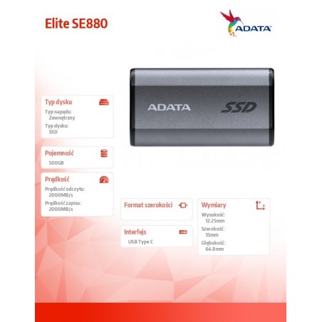 Dysk SSD External SE880 500GB USB3.2A/C Gen2x2 Dysk SSD External SE880 500GB USB3.2A/C Gen2x2