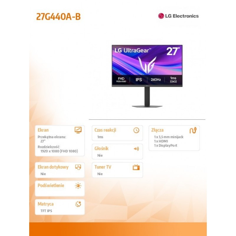Monitor 27G440A-B 27 cali Ultra Gear FHD 240Hz 