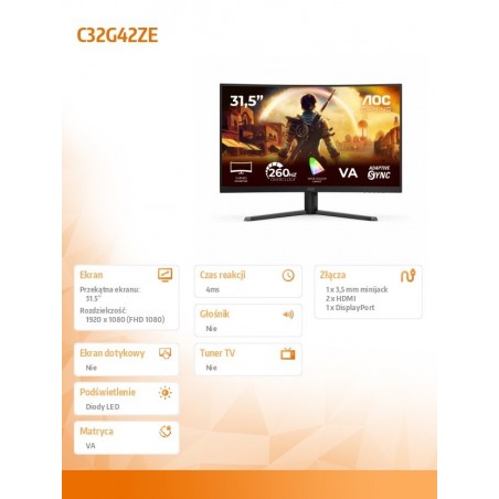 Monitor C32G42ZE 31.5 cala VA Curved 240Hz HDMI DP Monitor C32G42ZE 31.5 cala VA Curved 240Hz HDMI DP