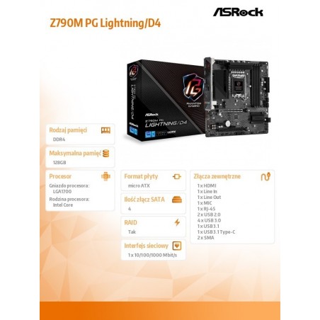 Płyta główna Z790M PG Lightning/D4 S1700 4DDR4 HDMI M2 mATX Płyta główna Z790M PG Lightning/D4 S1700 4DDR4 HDMI M2 mATX