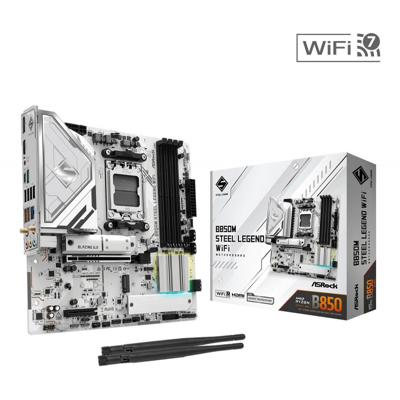 Płyta główna B850M STEEL LEGEND WIFI AM5 4DDR5 HDMI/DP mATX Płyta główna B850M STEEL LEGEND WIFI AM5 4DDR5 HDMI/DP mATX