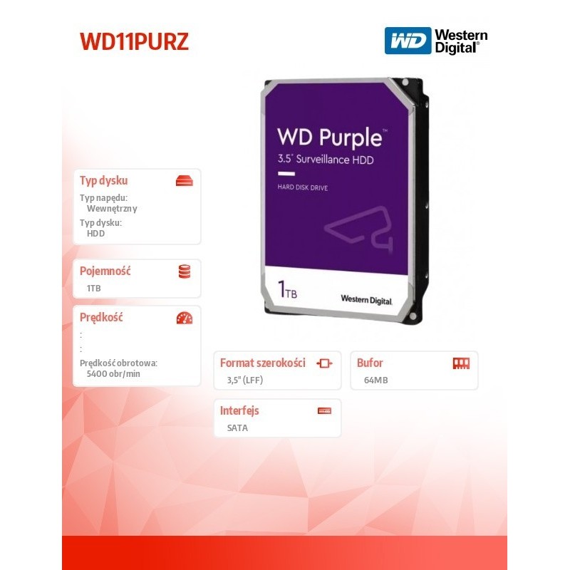 Dysk Purple 1TB 3.5 cala WD11PURZ 