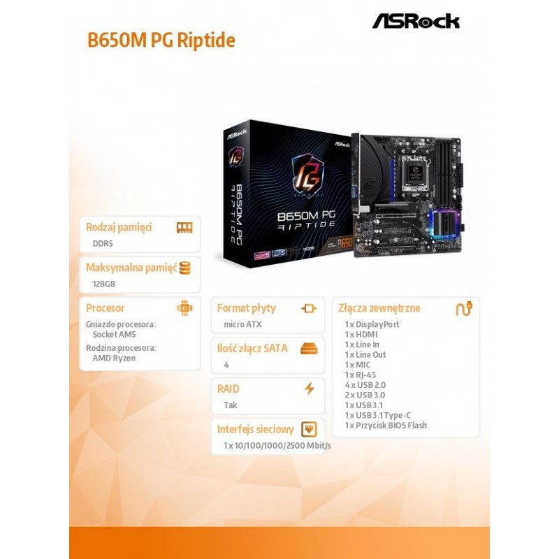 Płyta główna B650M PG RIPTIDE AM5 4DDR5 HDMI/DP mATX 