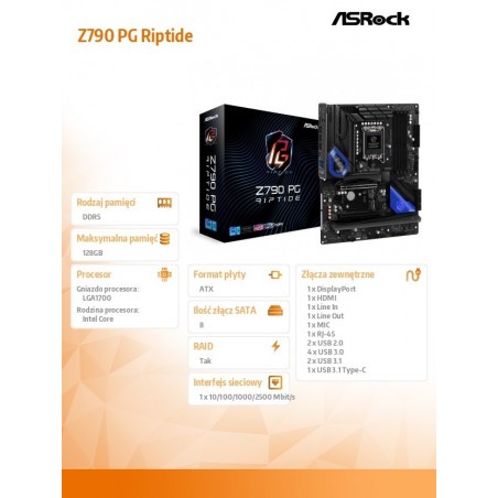 Płyta główna Z790 PG RIPTIDE S1700 4DDR5 HDMI/DP ATX Płyta główna Z790 PG RIPTIDE S1700 4DDR5 HDMI/DP ATX