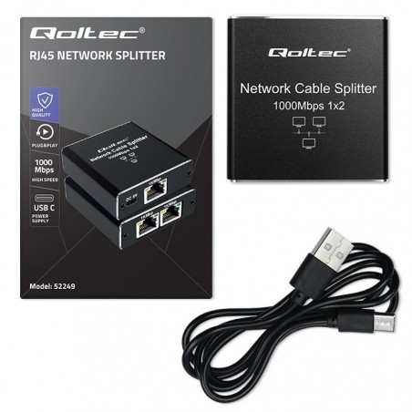 Rozdzielacz Splitter mini SWITCH 1x2 port RJ45 | 1000Mbps | USB-C| Aluminium 