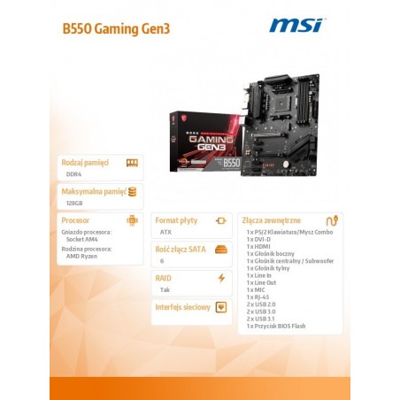 Płyta główna B550 GAMING GEN 3 AM4 DDR4 HDMI USB M.2 ATX Płyta główna B550 GAMING GEN 3 AM4 DDR4 HDMI USB M.2 ATX