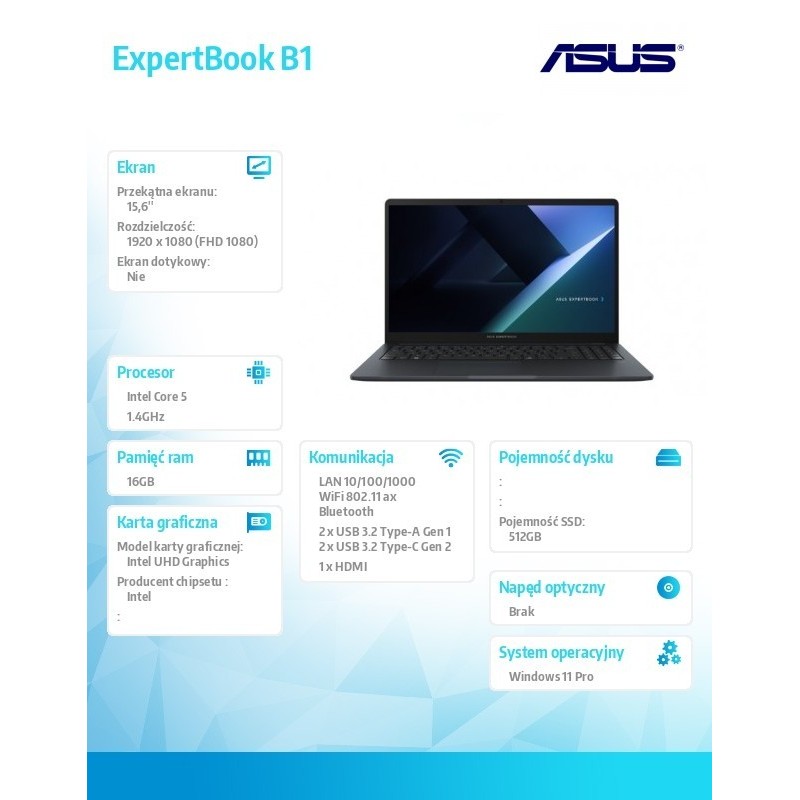 Notebook ExpertBook B1 B1503CVA-S71645X -Core 5 120U/16GB/512GB/15.6 FHD/Win 11 PRO/3YRS Notebook ExpertBook B1 B1503CVA-S71645X -Core 5 120U/16GB/512GB/15.6 FHD/Win 11 PRO/3YRS