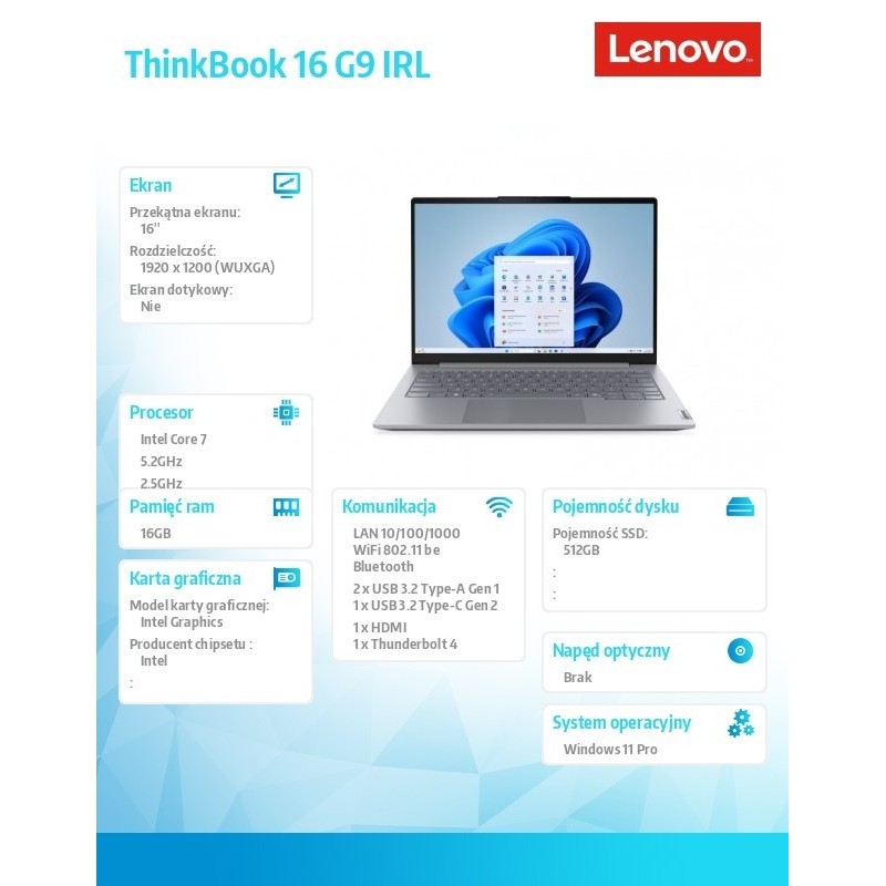 Notebook ThinkBook 16 G9 21US007PPB W11Pro 7 240H/16GB/512GB/INT/16.0 WUXGA/Luna Grey/3YRS OS + 1YR CI + CO2 Offset Notebook ThinkBook 16 G9 21US007PPB W11Pro 7 240H/16GB/512GB/INT/16.0 WUXGA/Luna Grey/3YRS OS + 1YR CI + CO2 Offset