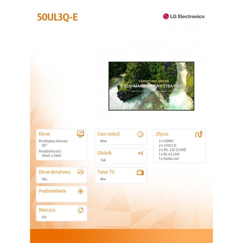 Monitor 50UL3Q-E 350cd/m2 UHD 16/7 Monitor 50UL3Q-E 350cd/m2 UHD 16/7