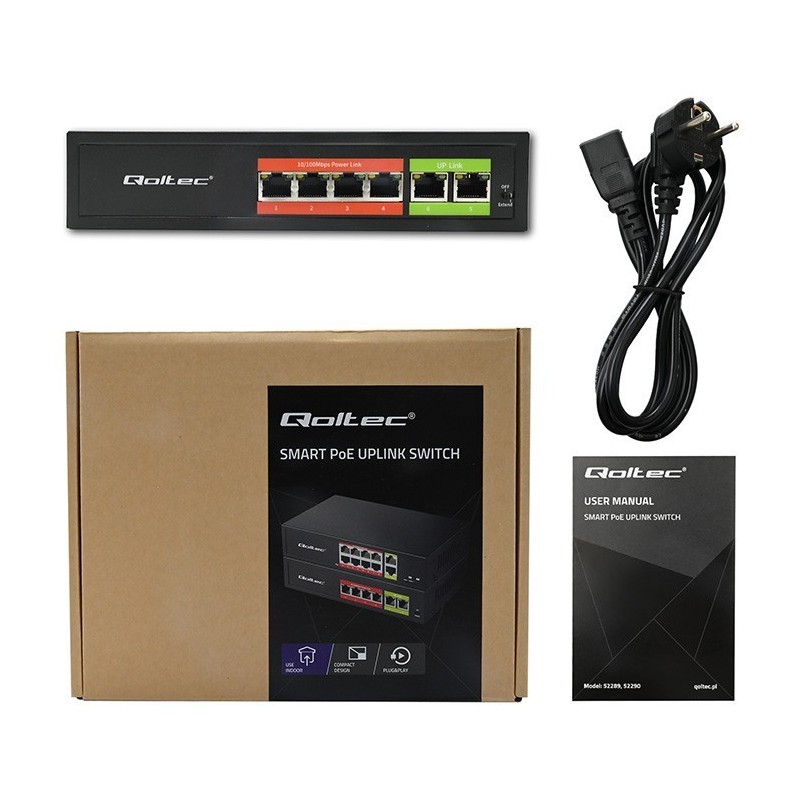Przełącznik sieciowy SWITCH FAST Ethernet PoE | 4x RJ45 |  2x    RJ45 Uplink | 65W | 10/100Mb/s 