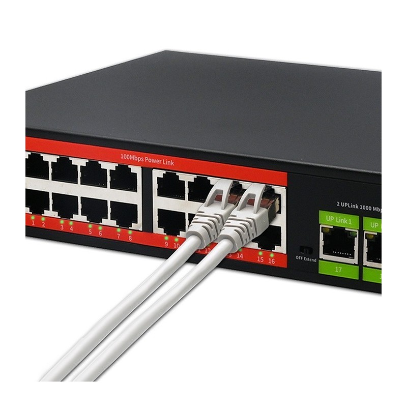 Przełącznik sieciowy SWITCH FAST Ethernet PoE | 16x RJ45 10/100  Mb/s | 2x RJ45 Uplink 1000 Mb/s | 1x SFP 1000Mb/s 