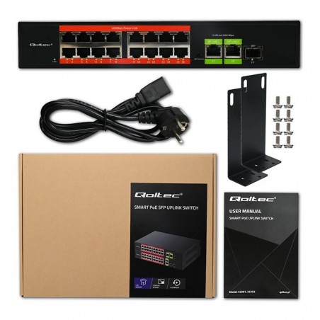 Przełącznik sieciowy SWITCH FAST Ethernet PoE | 16x RJ45 10/100  Mb/s | 2x RJ45 Uplink 1000 Mb/s | 1x SFP 1000Mb/s 