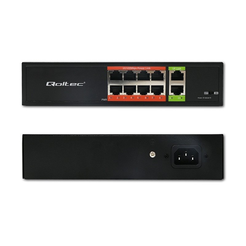 Przełącznik sieciowy SWITCH FAST Ethernet PoE | 8x RJ45 |  2x RJ45 Uplink | 120W | 10/100 Mb/s 