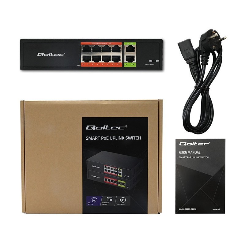 Przełącznik sieciowy SWITCH FAST Ethernet PoE | 8x RJ45 |  2x RJ45 Uplink | 120W | 10/100 Mb/s 