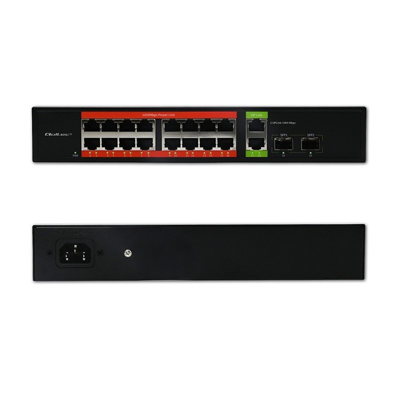 Przełącznik sieciowy SWITCH Gigabit Ethernet PoE | 16x RJ45 | 2x RJ45 Uplink | 2x SFP | 1000 Mb/s Przełącznik sieciowy SWITCH Gigabit Ethernet PoE | 16x RJ45 | 2x RJ45 Uplink | 2x SFP | 1000 Mb/s