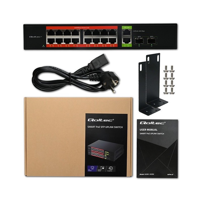 Przełącznik sieciowy SWITCH Gigabit Ethernet PoE | 16x RJ45 | 2x RJ45 Uplink | 2x SFP | 1000 Mb/s Przełącznik sieciowy SWITCH Gigabit Ethernet PoE | 16x RJ45 | 2x RJ45 Uplink | 2x SFP | 1000 Mb/s