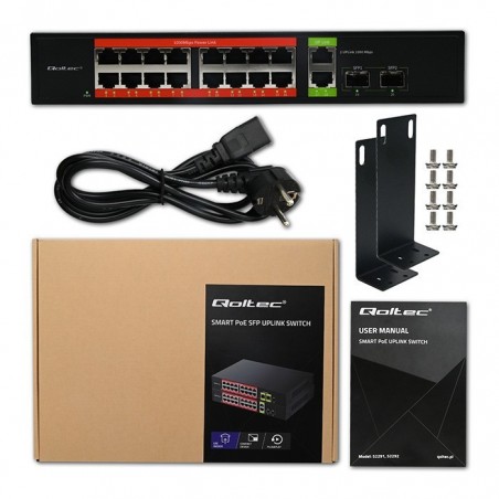 Przełącznik sieciowy SWITCH Gigabit Ethernet PoE | 16x RJ45 | 2x RJ45 Uplink | 2x SFP | 1000 Mb/s Przełącznik sieciowy SWITCH Gigabit Ethernet PoE | 16x RJ45 | 2x RJ45 Uplink | 2x SFP | 1000 Mb/s